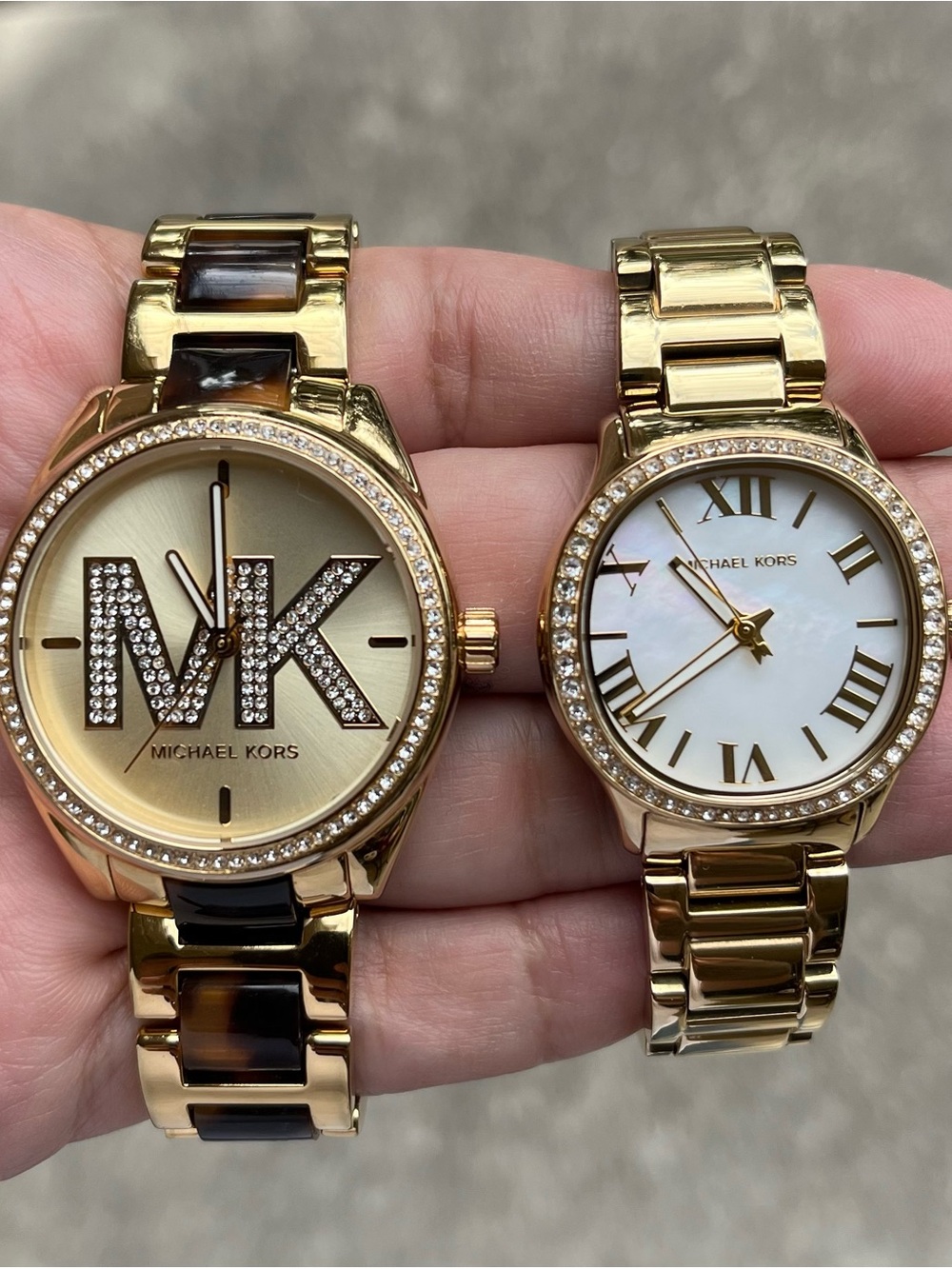 Michael Kors Women’s Gold-Tone Crystal Logo Bracelet Watch